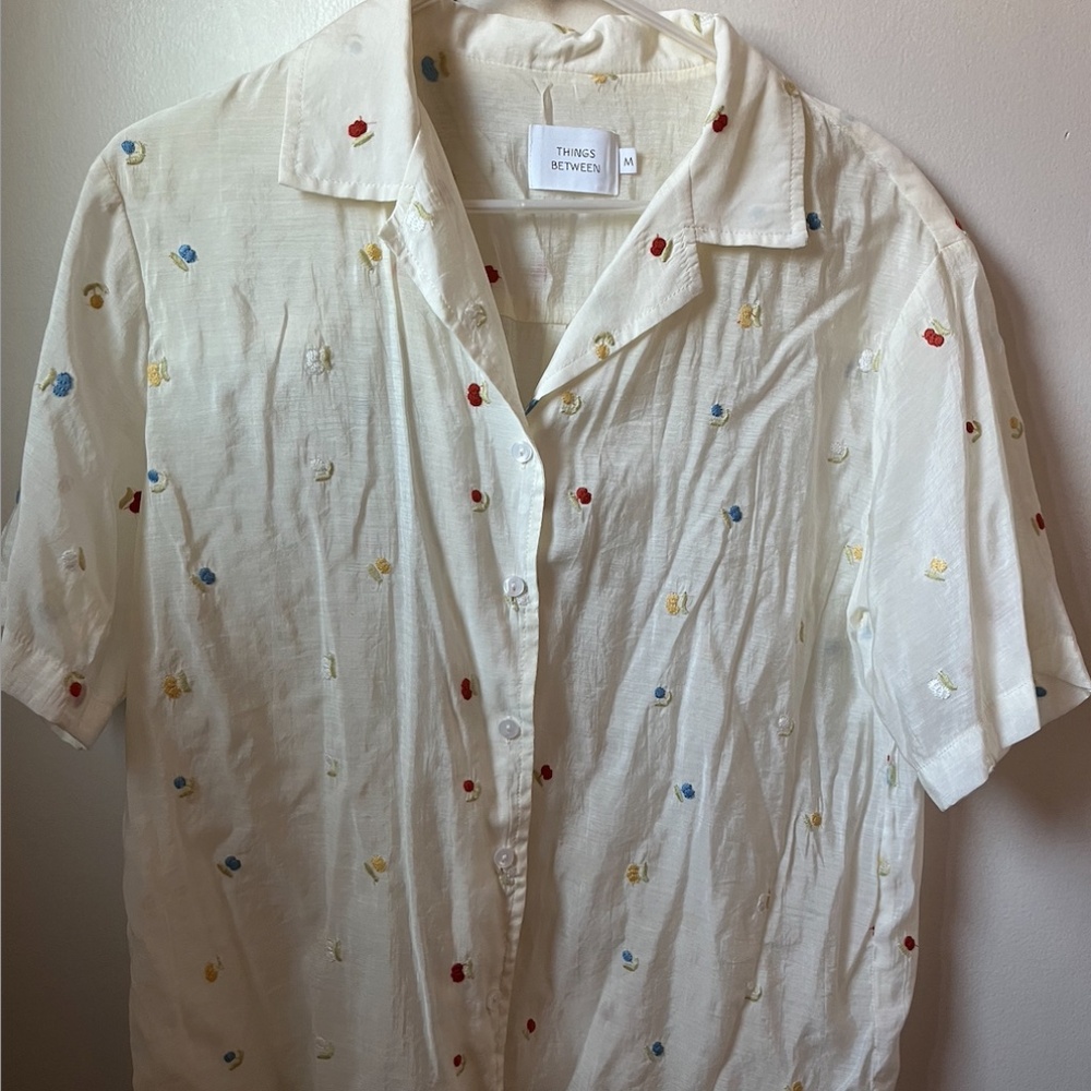 Semi-transparent button down w embroidered flowers from Ascot & Hart for M or L